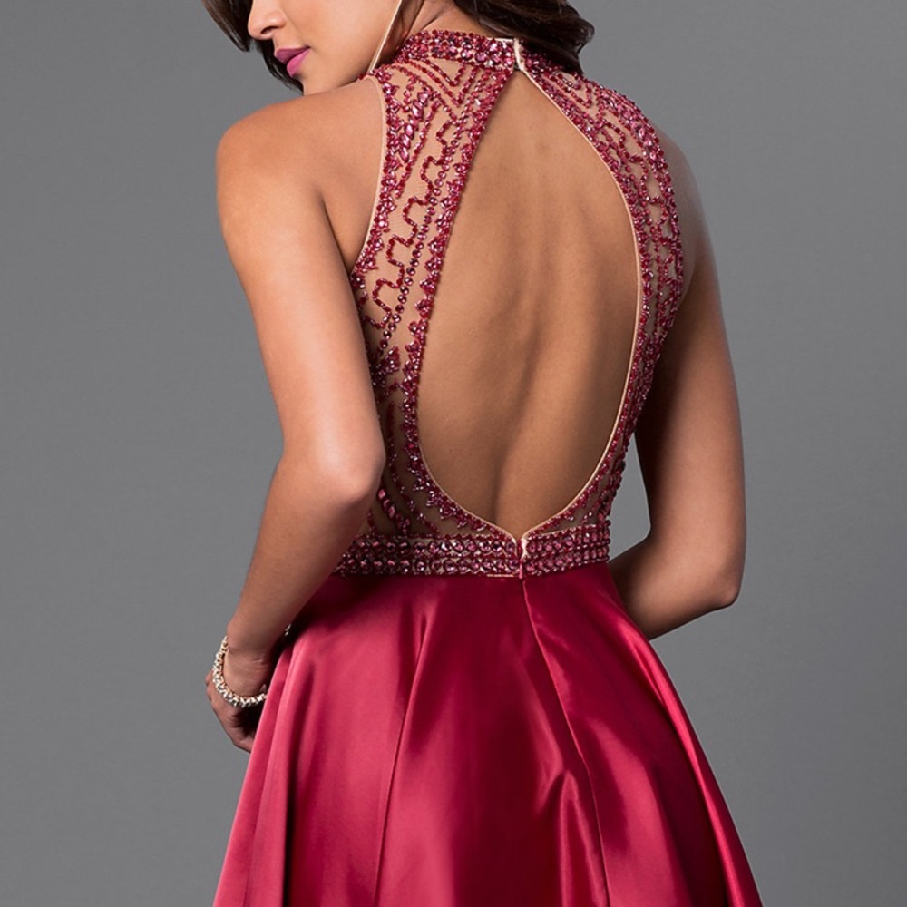 Burgendy Open Back Dress